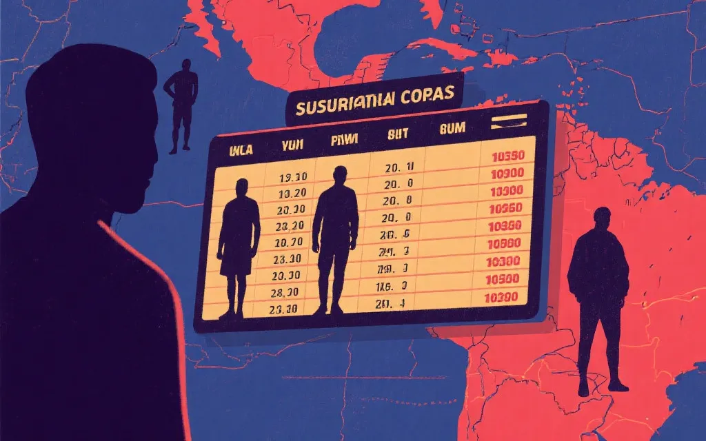 南美预选赛积分榜概念图与球队剪影，表现竞争胶着与强弱交错